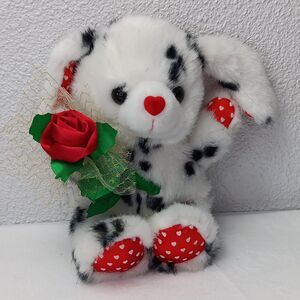 Funny Kids Valentines Hearts Plush Spotted Puppy Ribbon Rose Stuffed Dog